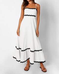 White dress with black details for that all white cruise night dinner event